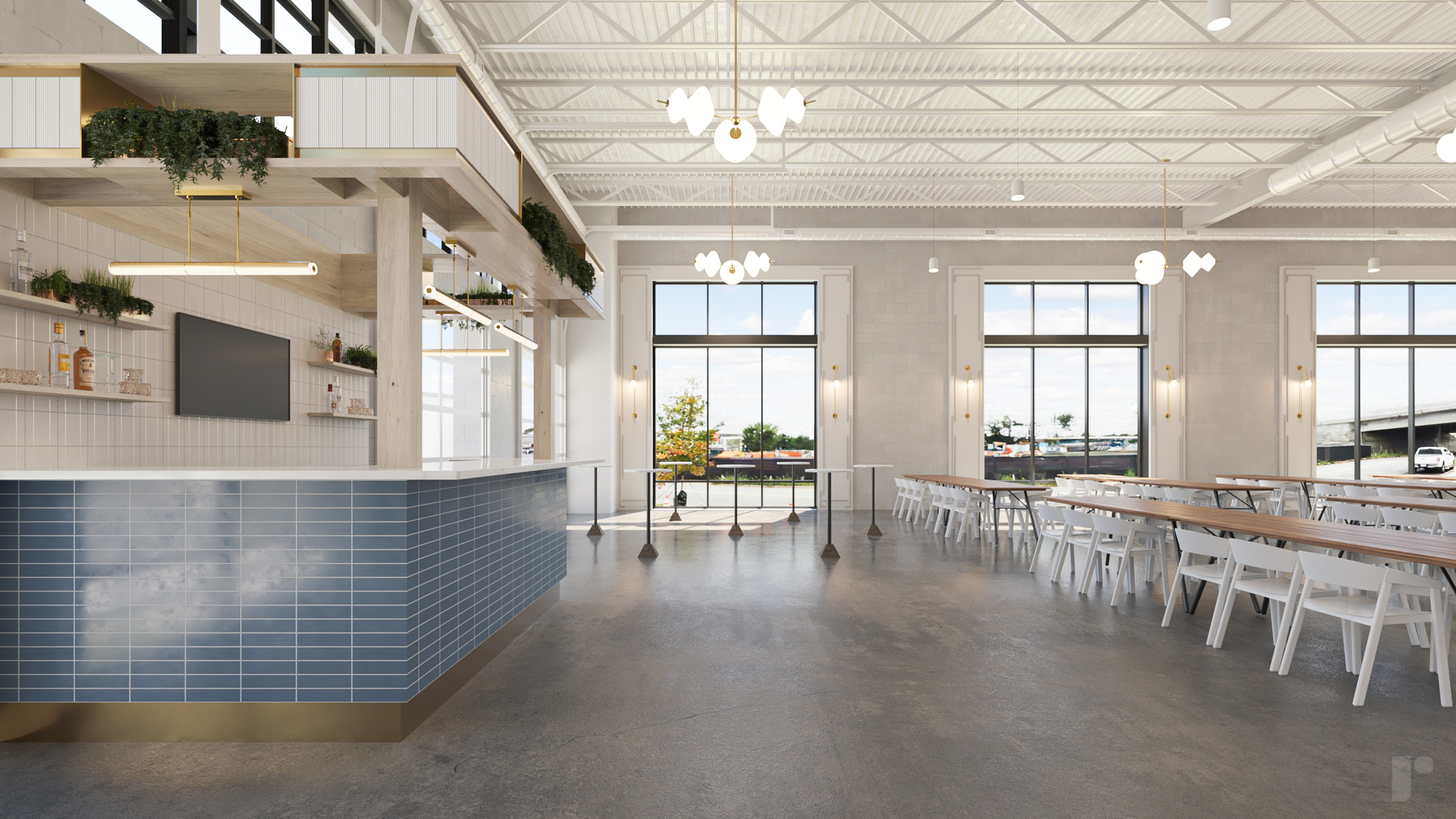 Bar and open seating at PINE event venue