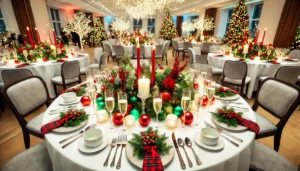 A table setting for an office holiday party