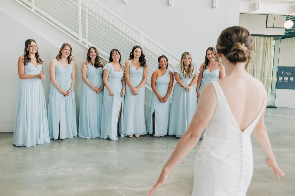 First look with bride and bridesmaids