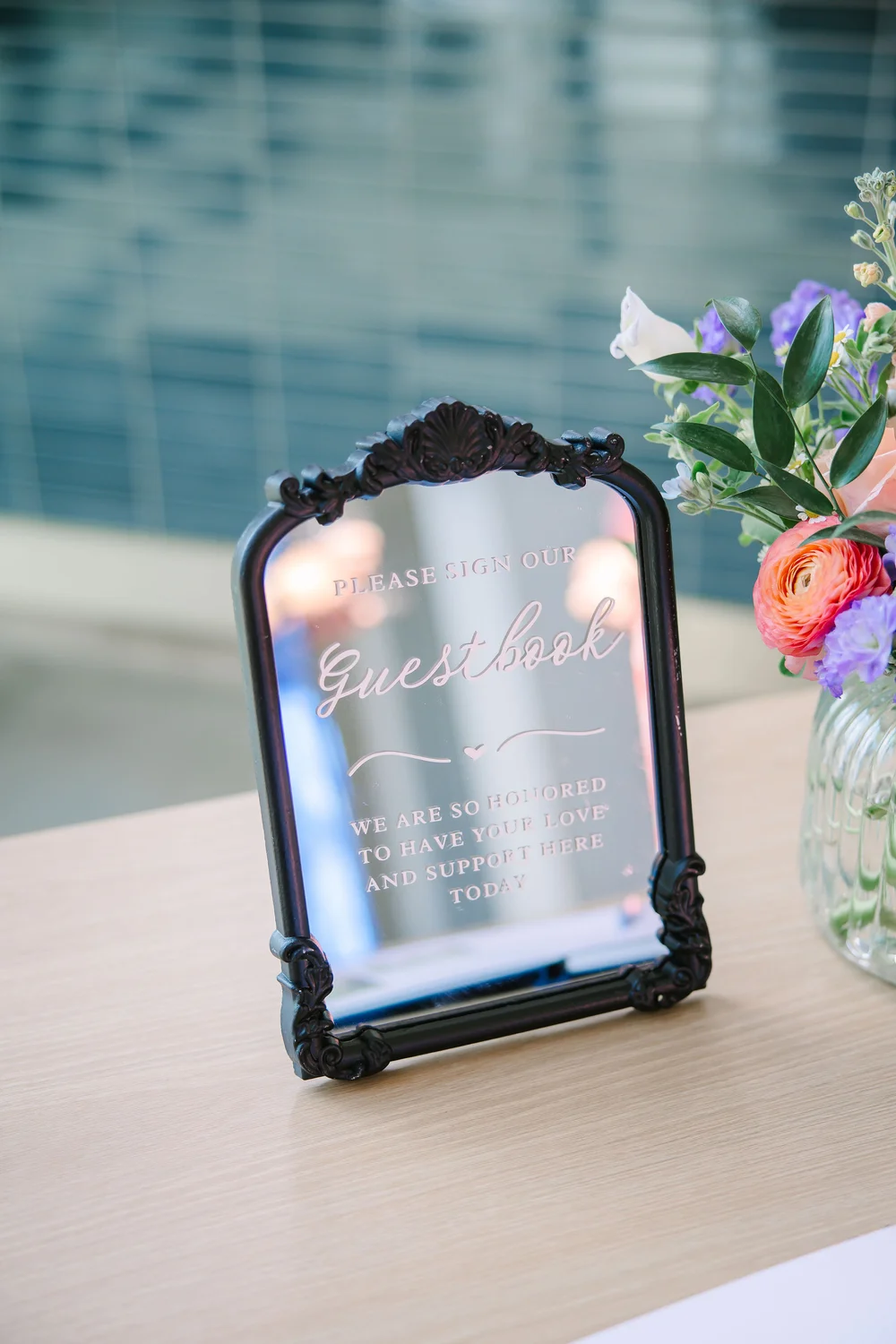 Guest book sign in a frame at a wedding at PINE in Charlotte, NC