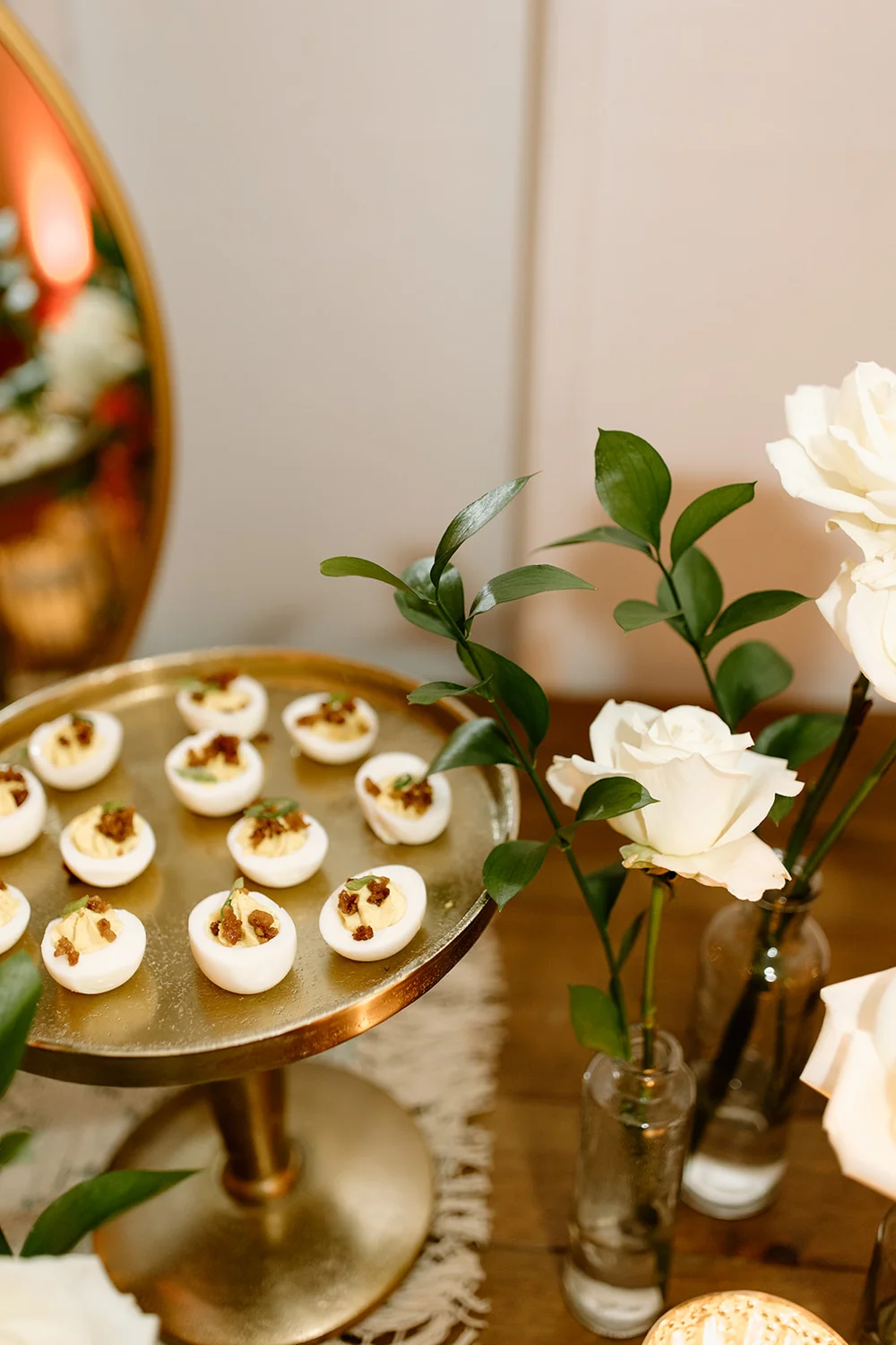 Charlotte office holiday party appetizer spread with deviled eggs at PINE venue