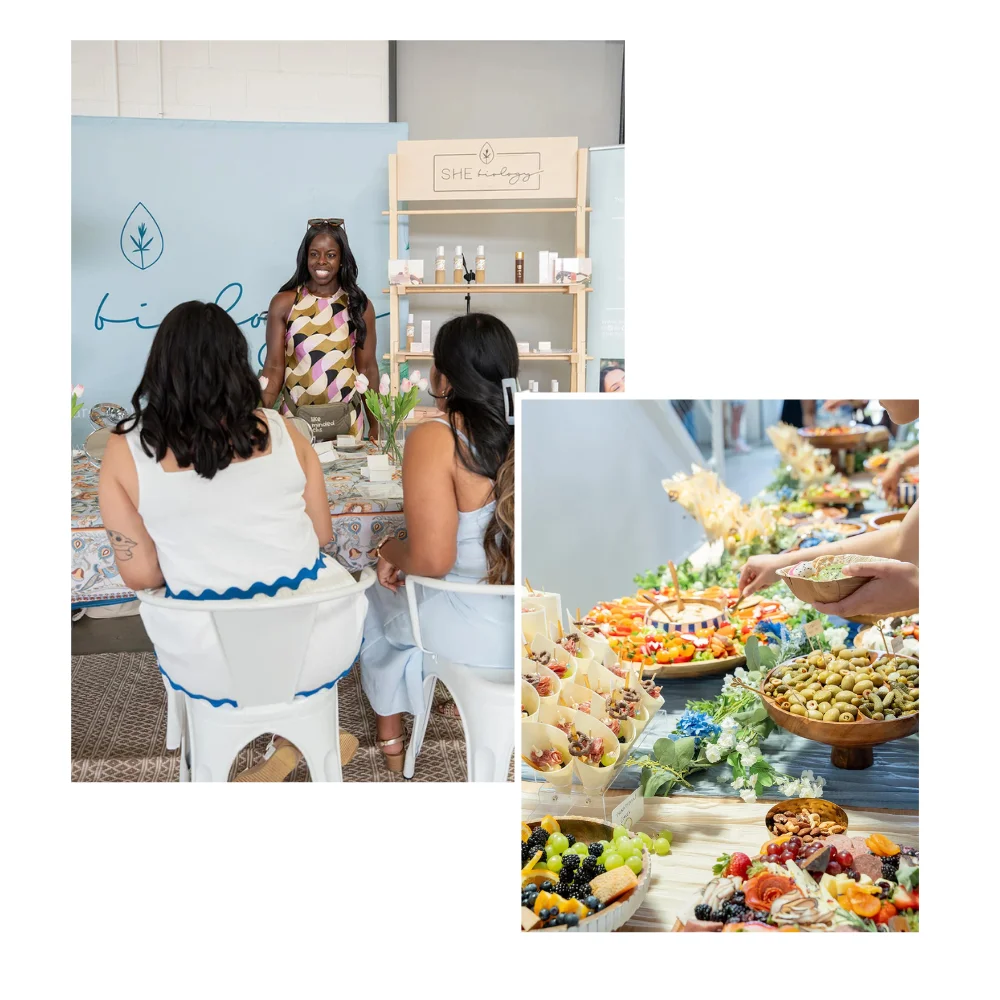 Collage of photos from a women’s wellness event at PINE, a Charlotte event venue