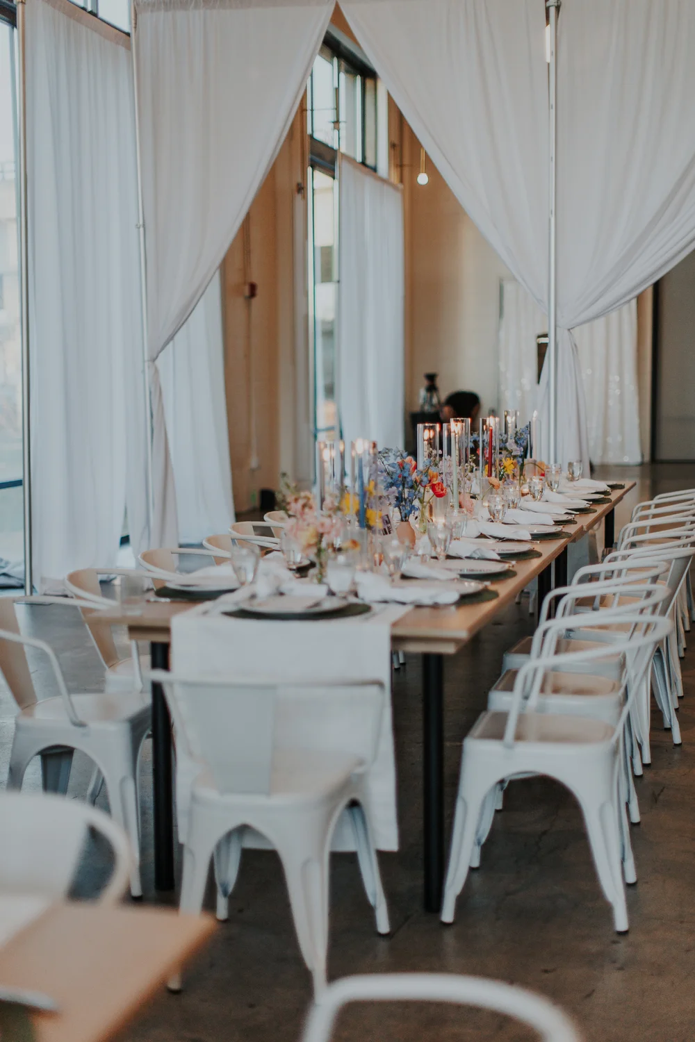 Wedding reception setup at PINE wedding venue in Charlotte