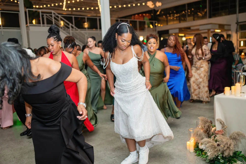 Guests dancing at a wedding at PINE in Charlotte NC