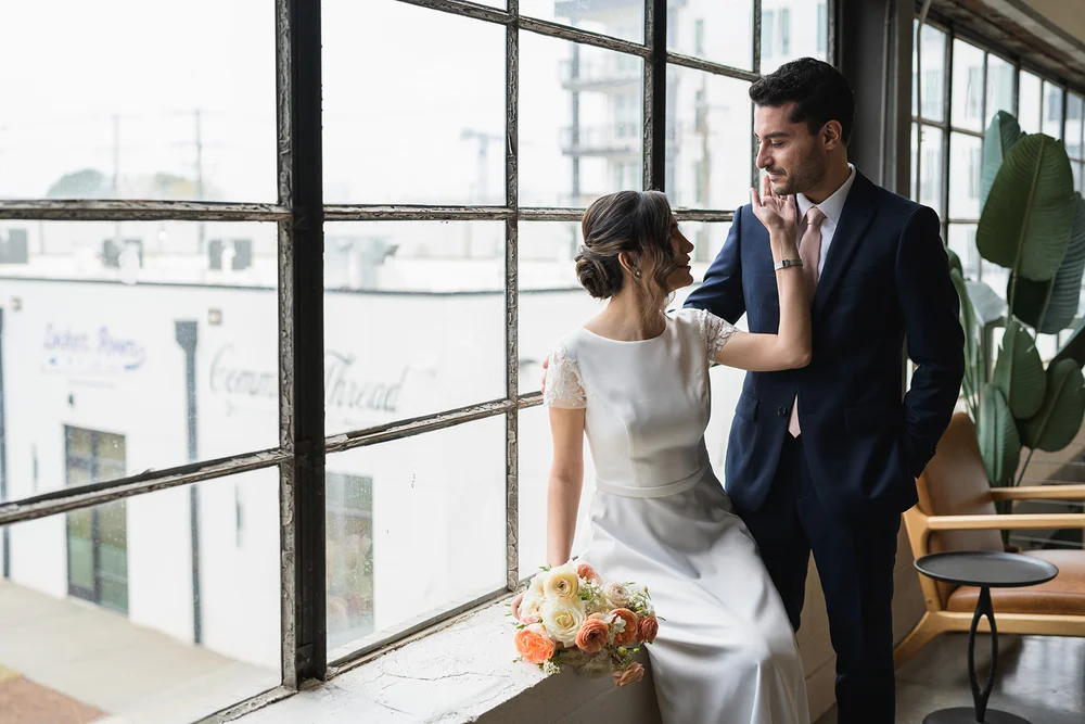 Bride and groom portraits at PINE wedding venue in Charlotte NC